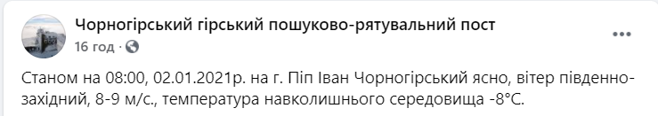 Погода на горі Піп Іван 2 січня