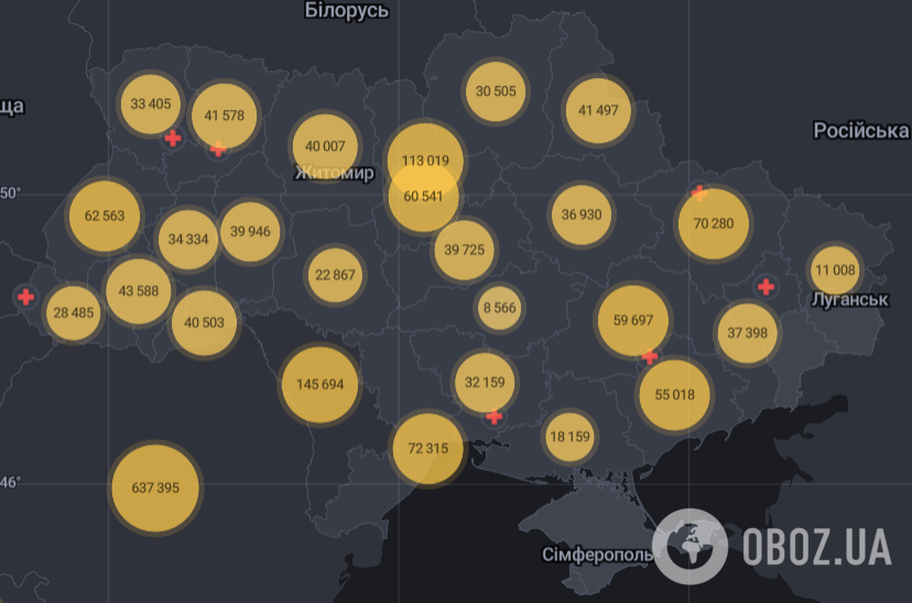 Карта поширення коронавірусу областями України