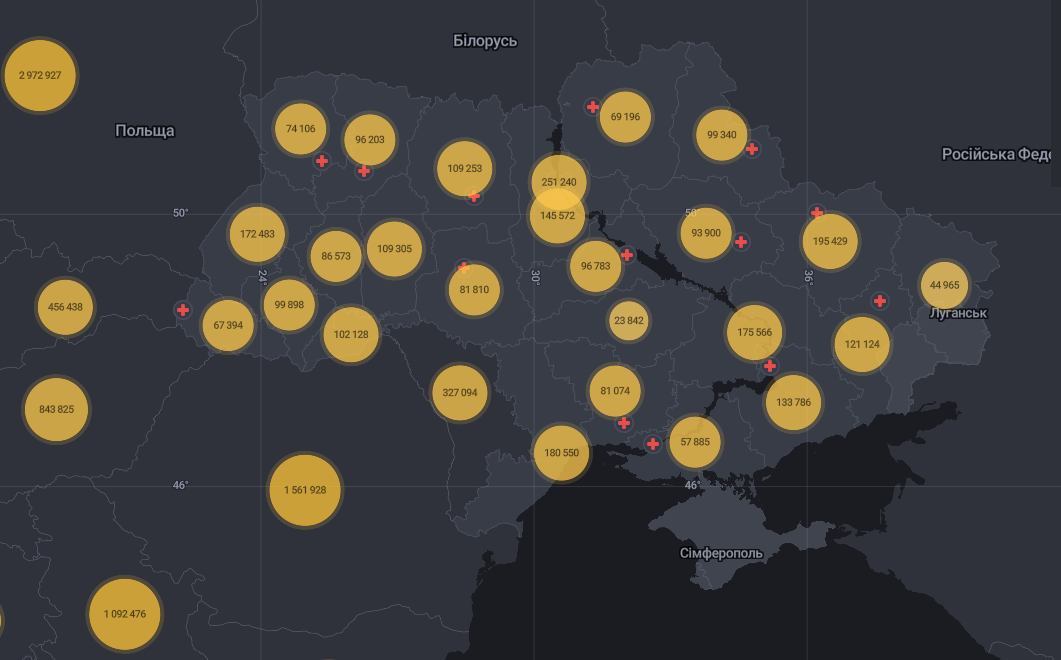 Количество зараженных в Украине