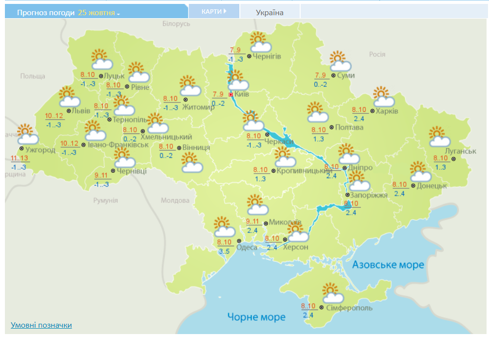 Погода в Україні на 25 жовтня