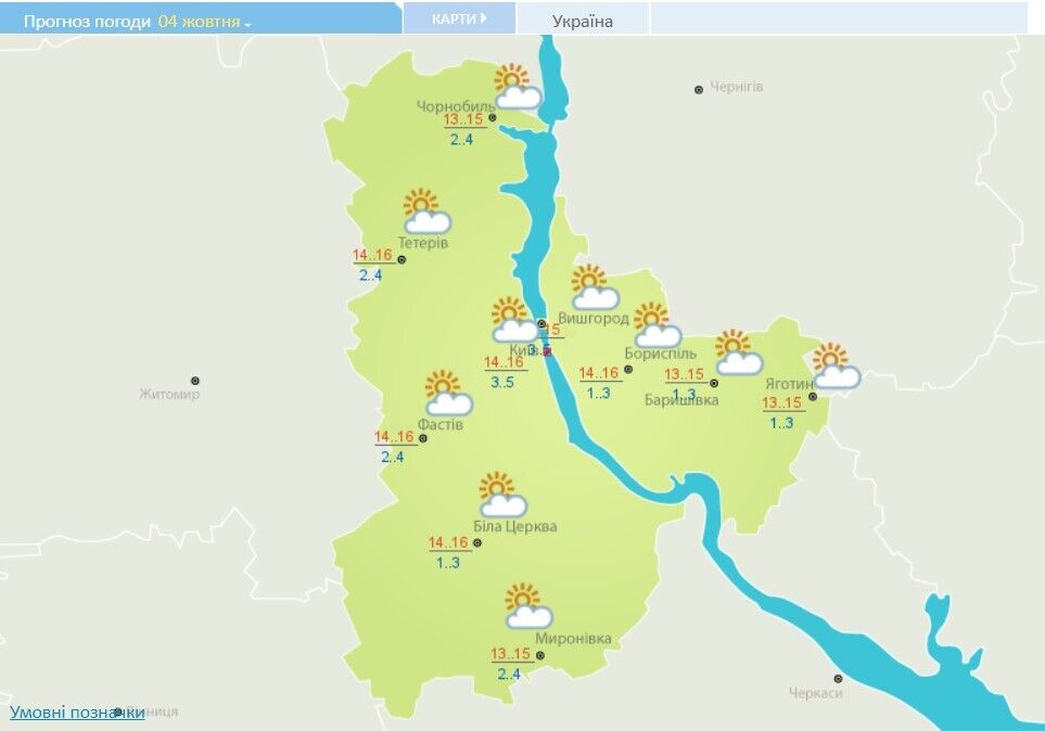 Погода в Києві та області 4 жовтня