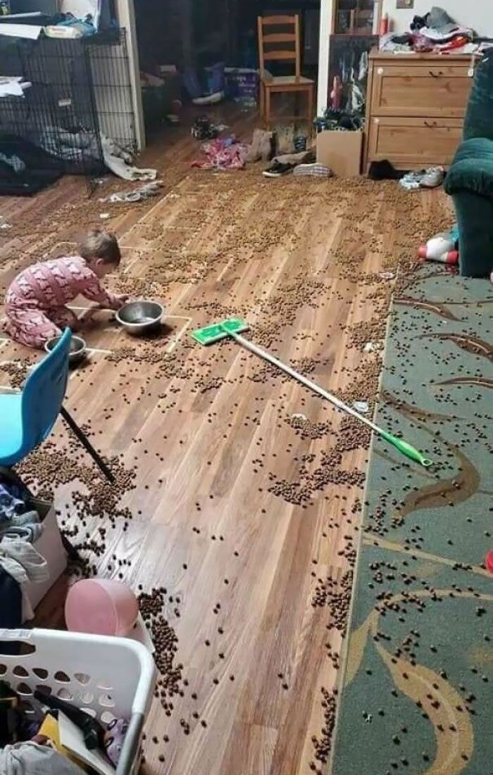 Девочка сделала хаос в доме.