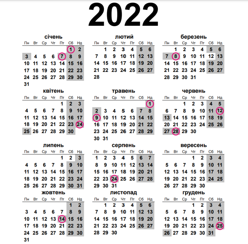 2022 року в Україні буде 249 робочих днів