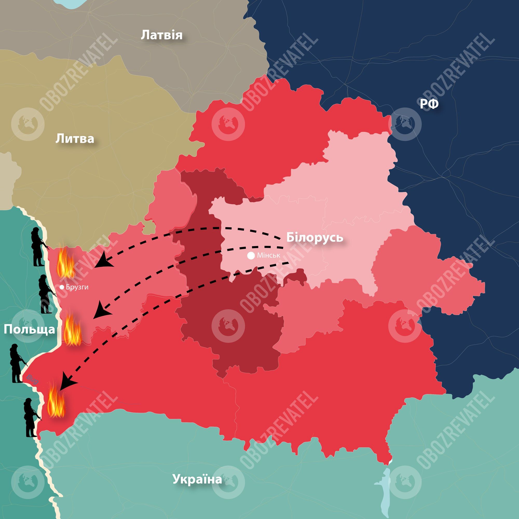 Мігранти намагаються прорватися з Білорусі до Польщі.