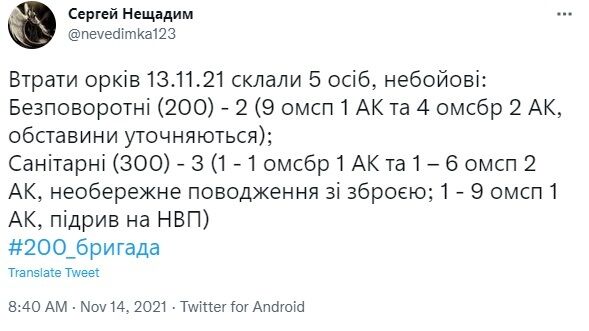 Скриншот посту Сергія Нещадима у Twitter.