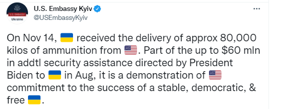 Скриншот поста посольства США в Украине в Twitter