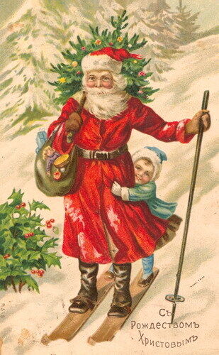 Дореволюционная рождественская открытка со святым Николаем