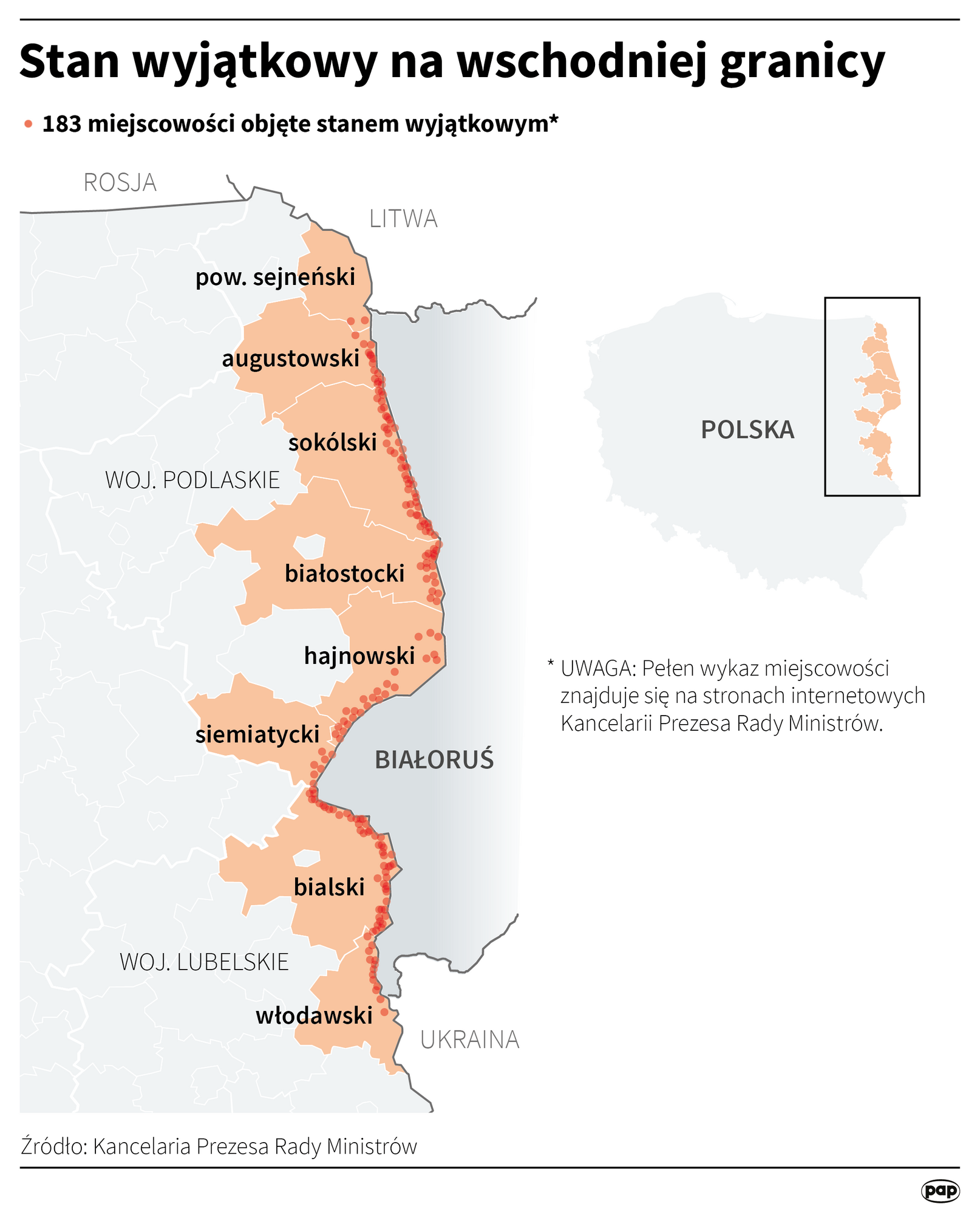 Карта щодо ситуації на кордоні Польщі з Білоруссю