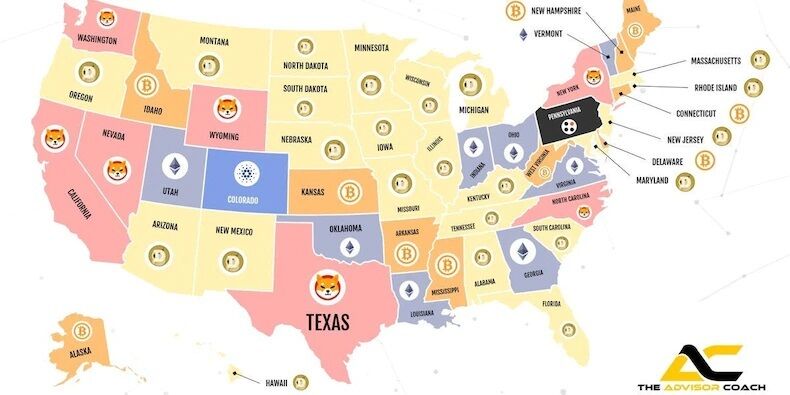 Карта популярності криптовалют у США