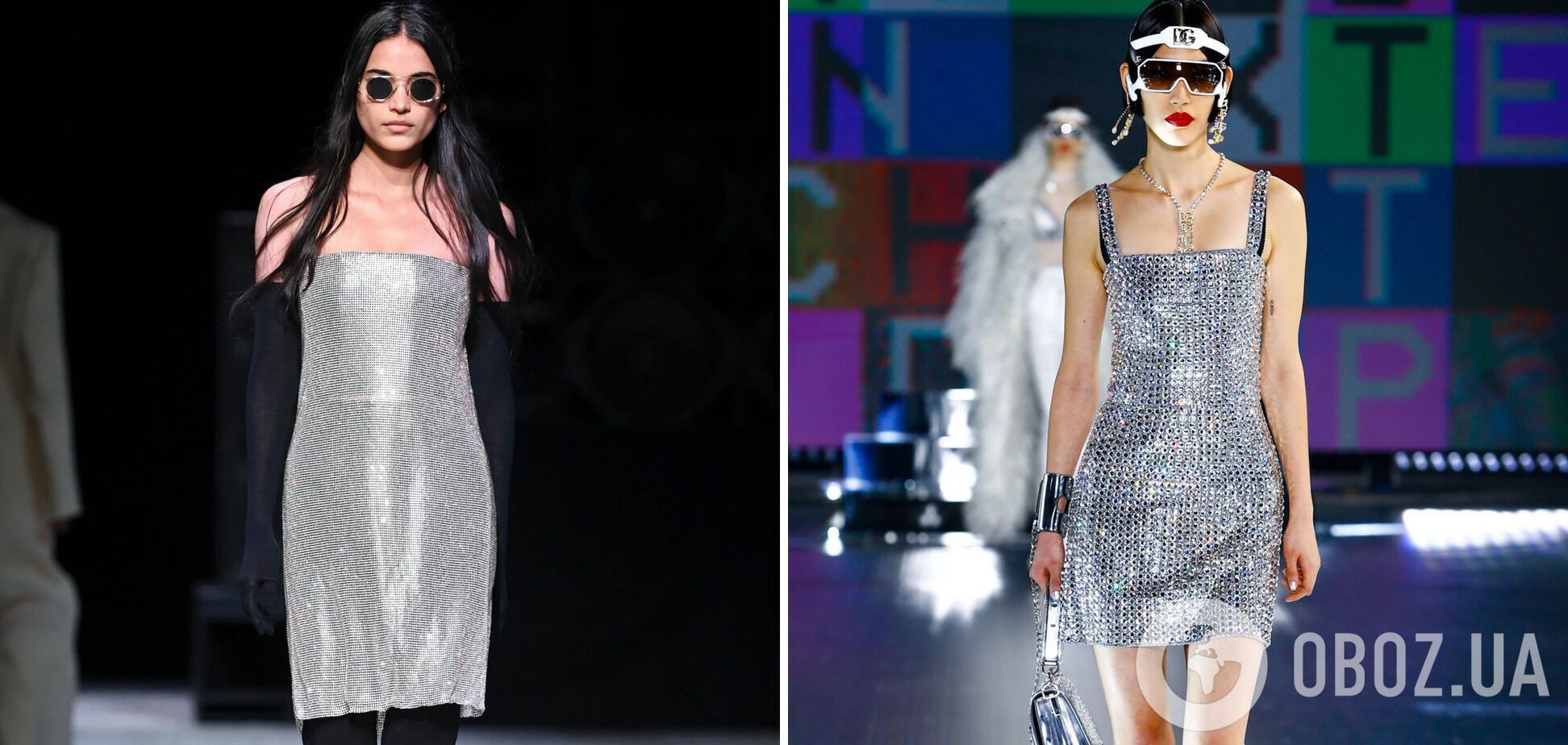 Серебряная одежда на показе Sportmax (слева) и Dolce&Gabbana (справа)