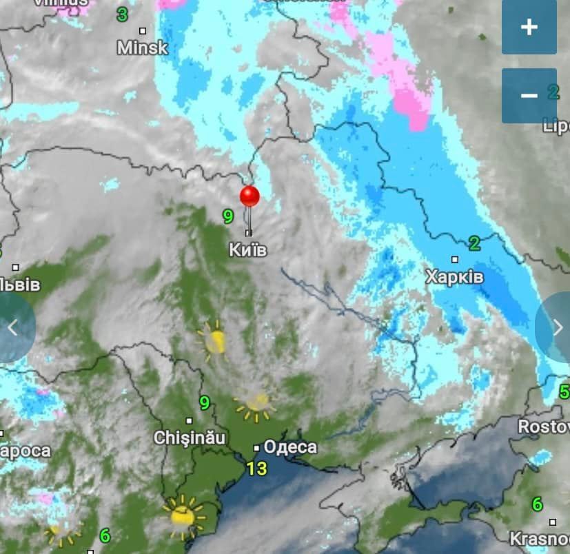 Дождевой массив сместился к востоку.