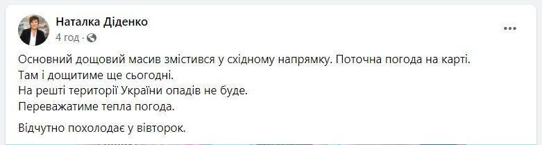 Скриншот поста Натальи Диденко в Facebook.