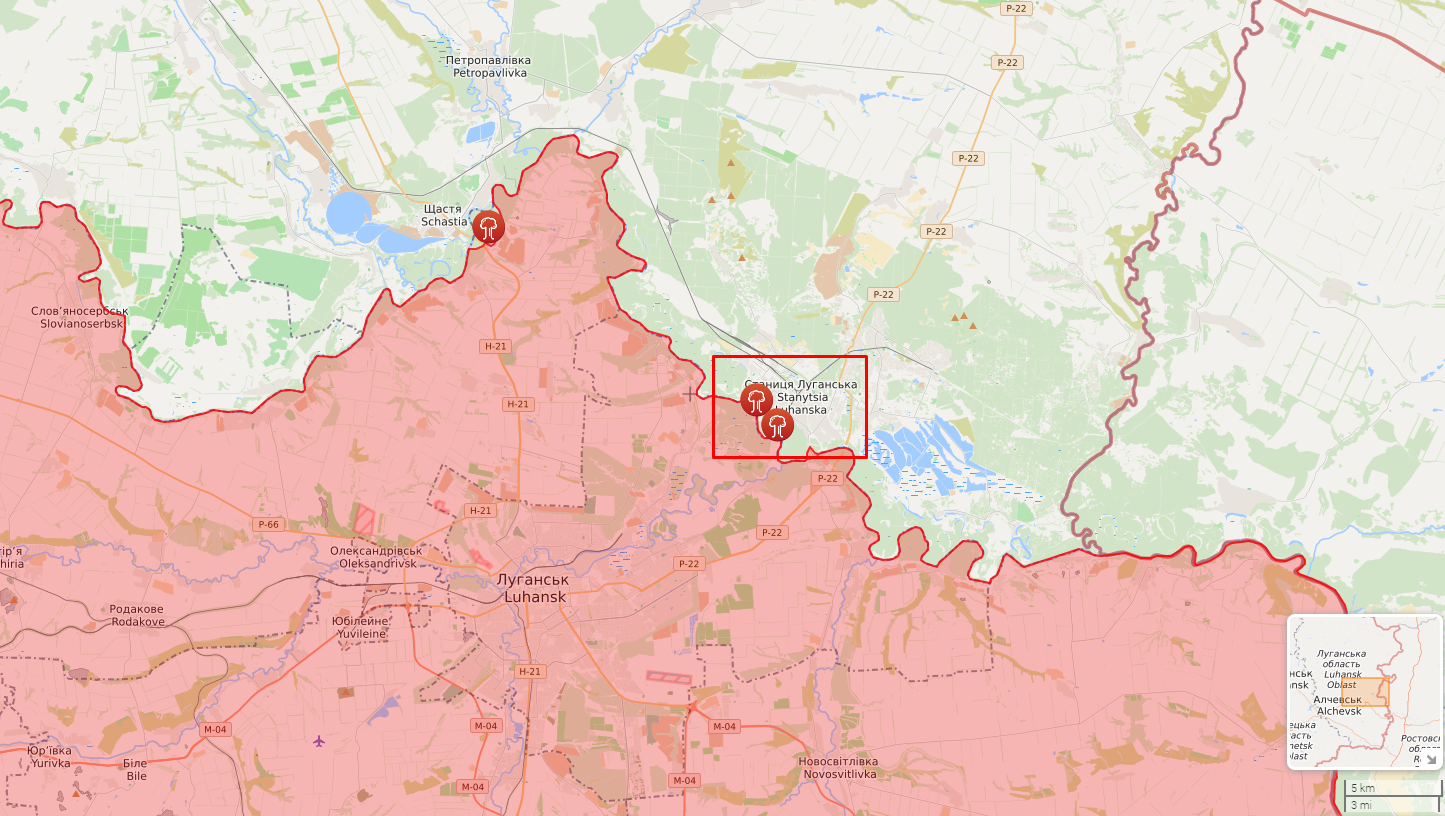 Обстріли у районі Станиці Луганської.