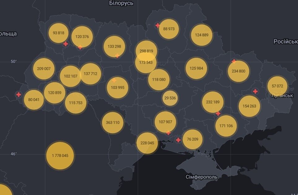 Карта розповсюдження коронавірусу в областях України