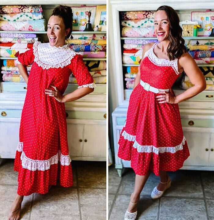 Блогерка перешила червону сукню