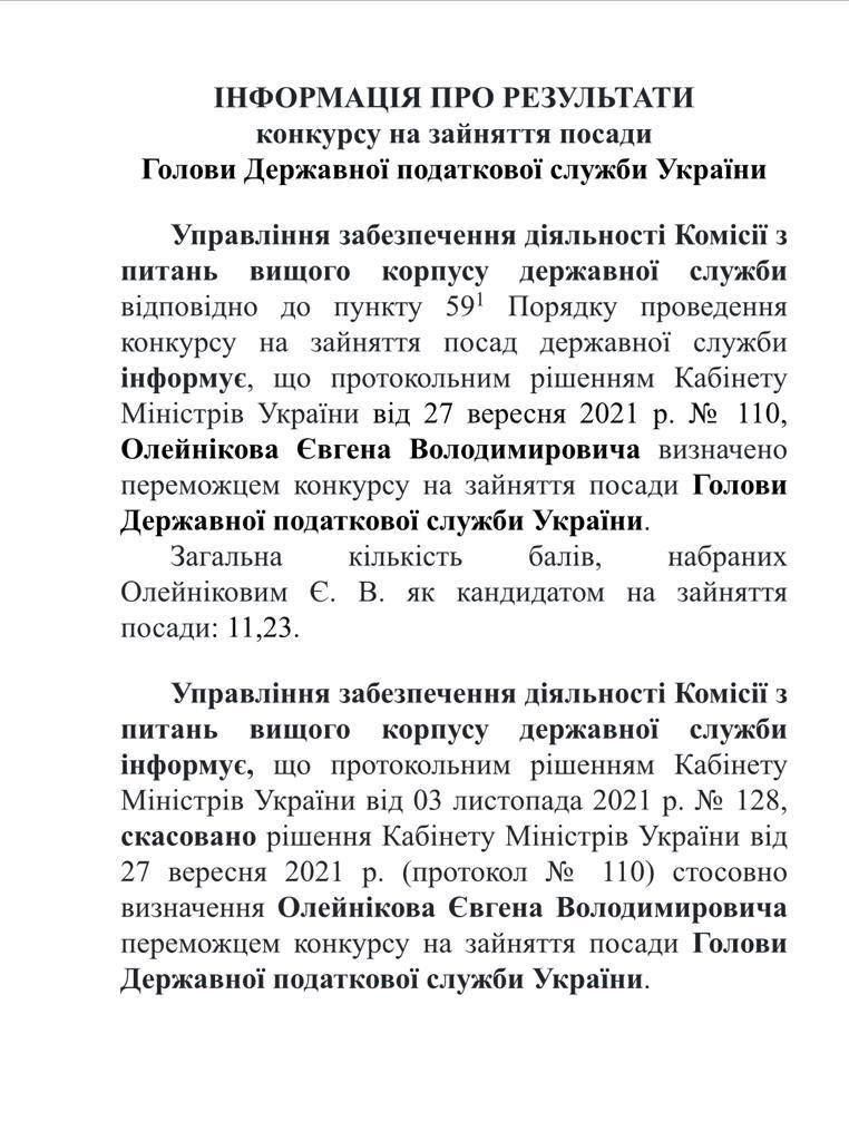 Олейніков ризикує залишитися без роботи