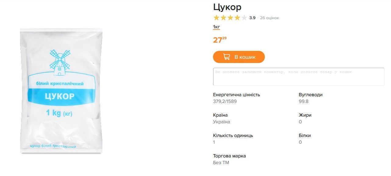 "Сільпо" продає цукор по 27,29 грн/кг