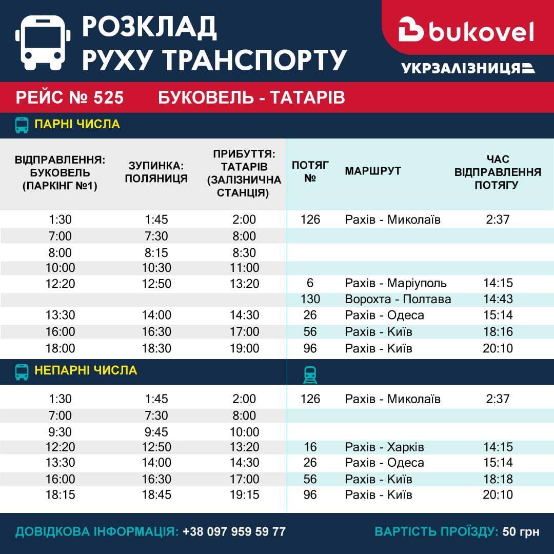Расписание автобусных шаттлов Буковель – Татаров