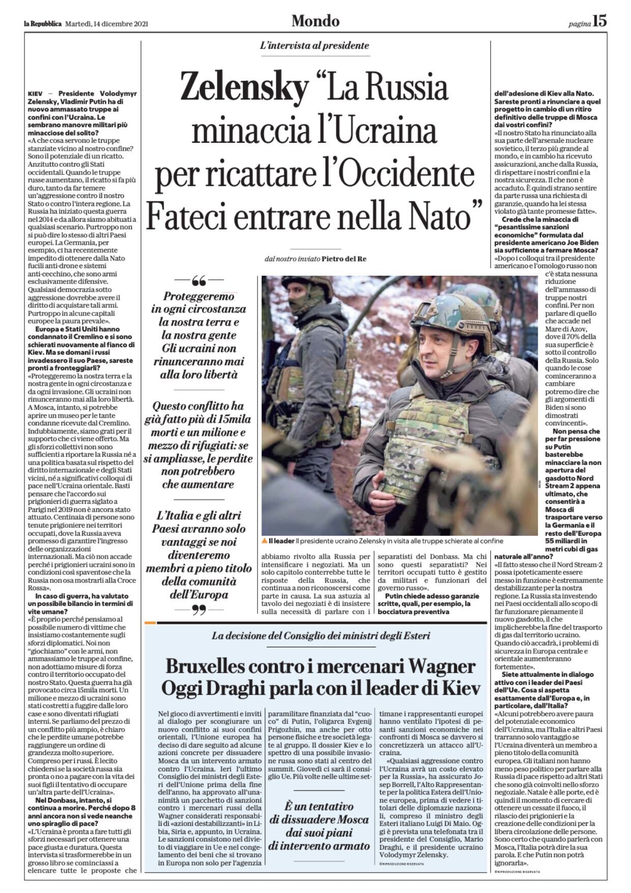 Владимир Зеленский на обложке итальянской газеты.