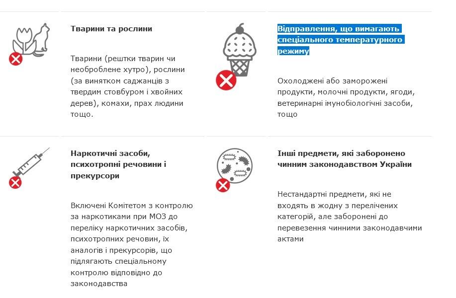 "Нова пошта" забороняє пересилати продукти, що потребують спеціального температурного режиму