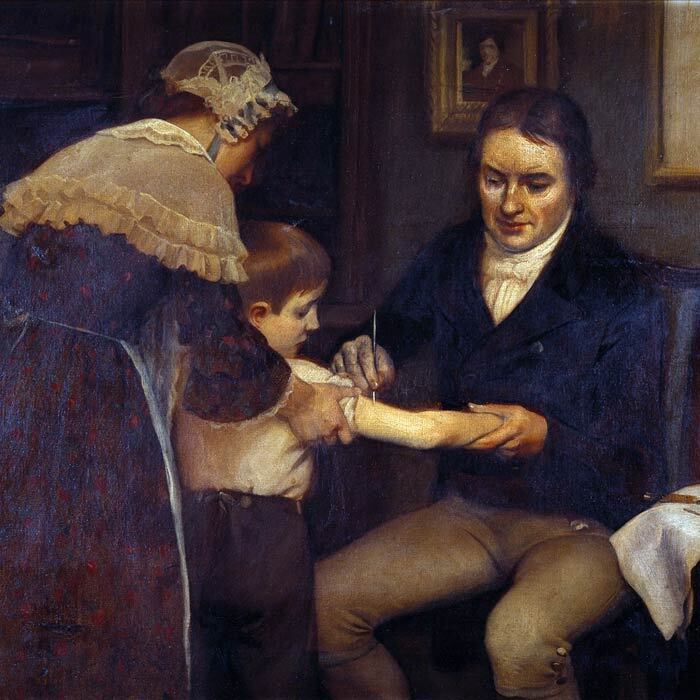 Первую вакцинацию, проведенную Дженером, увековечивали на своих полотнах художники