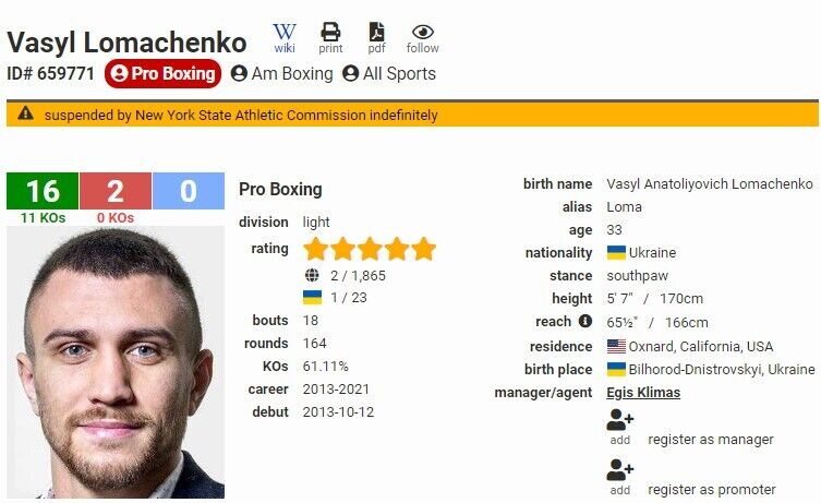 Ломаченко отстранен от бокса.