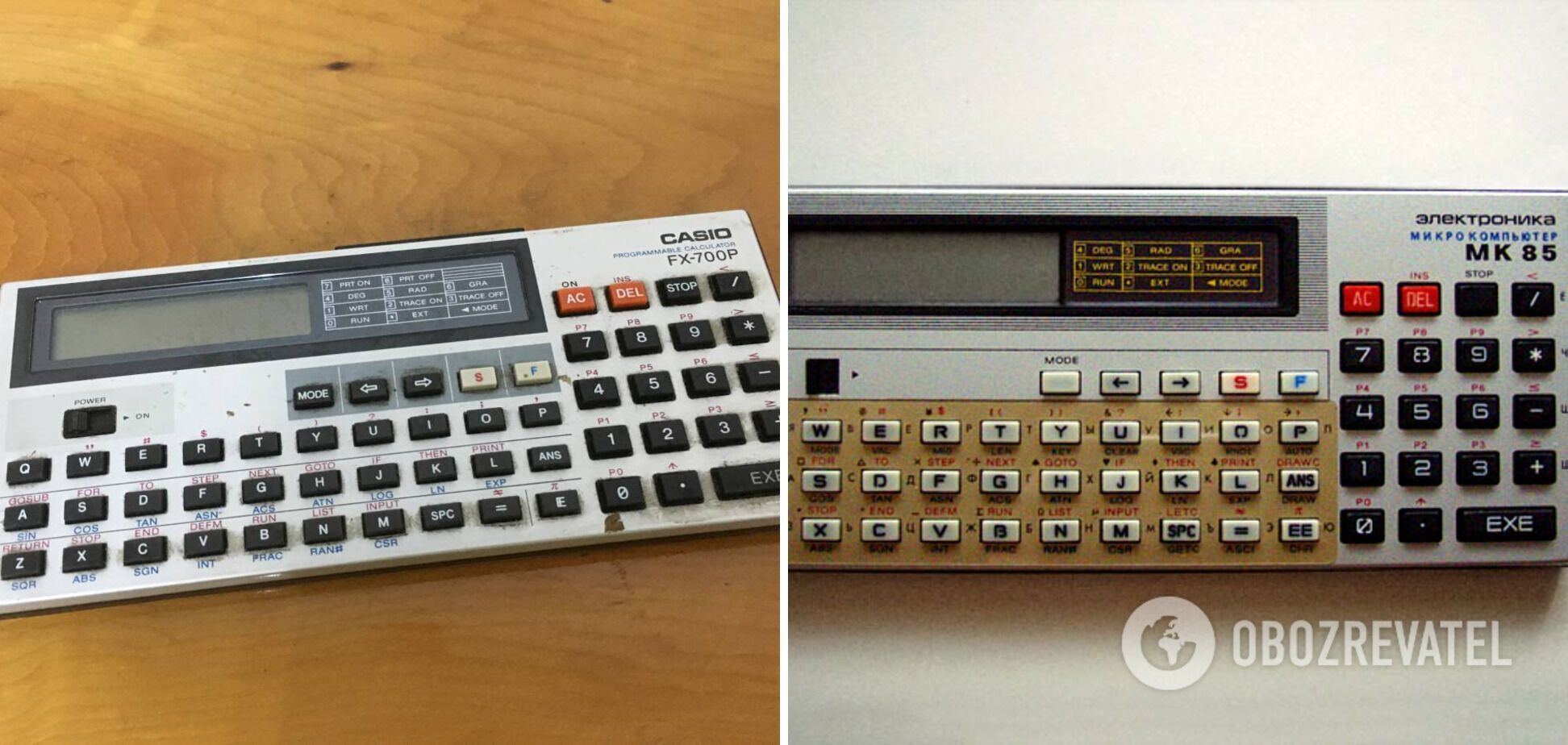 Слева калькулятор "Casio FX-700P", а справа – "Электроника МК-85".