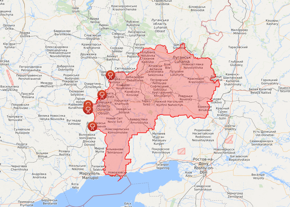 Карта обстрілу на Донбасі.