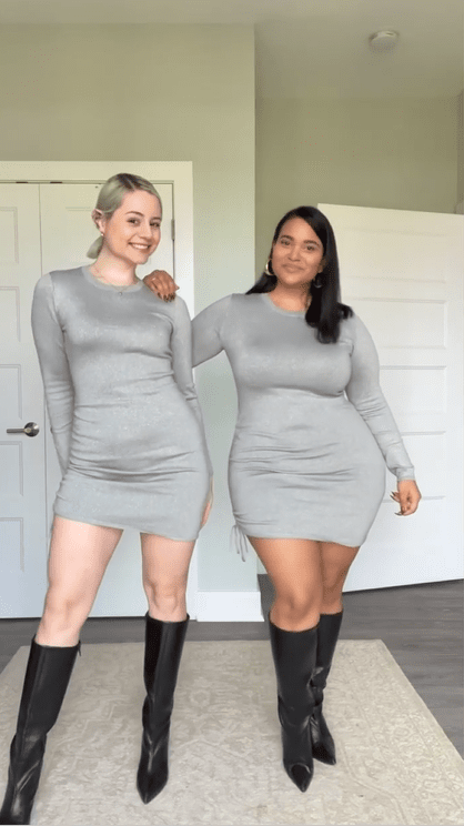Одинаковая одежда на стройной и пышной фигурах: две подруги показали разницу. Фото