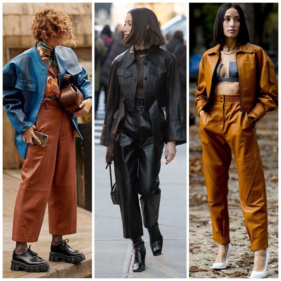 Шкіряні штани з топом.