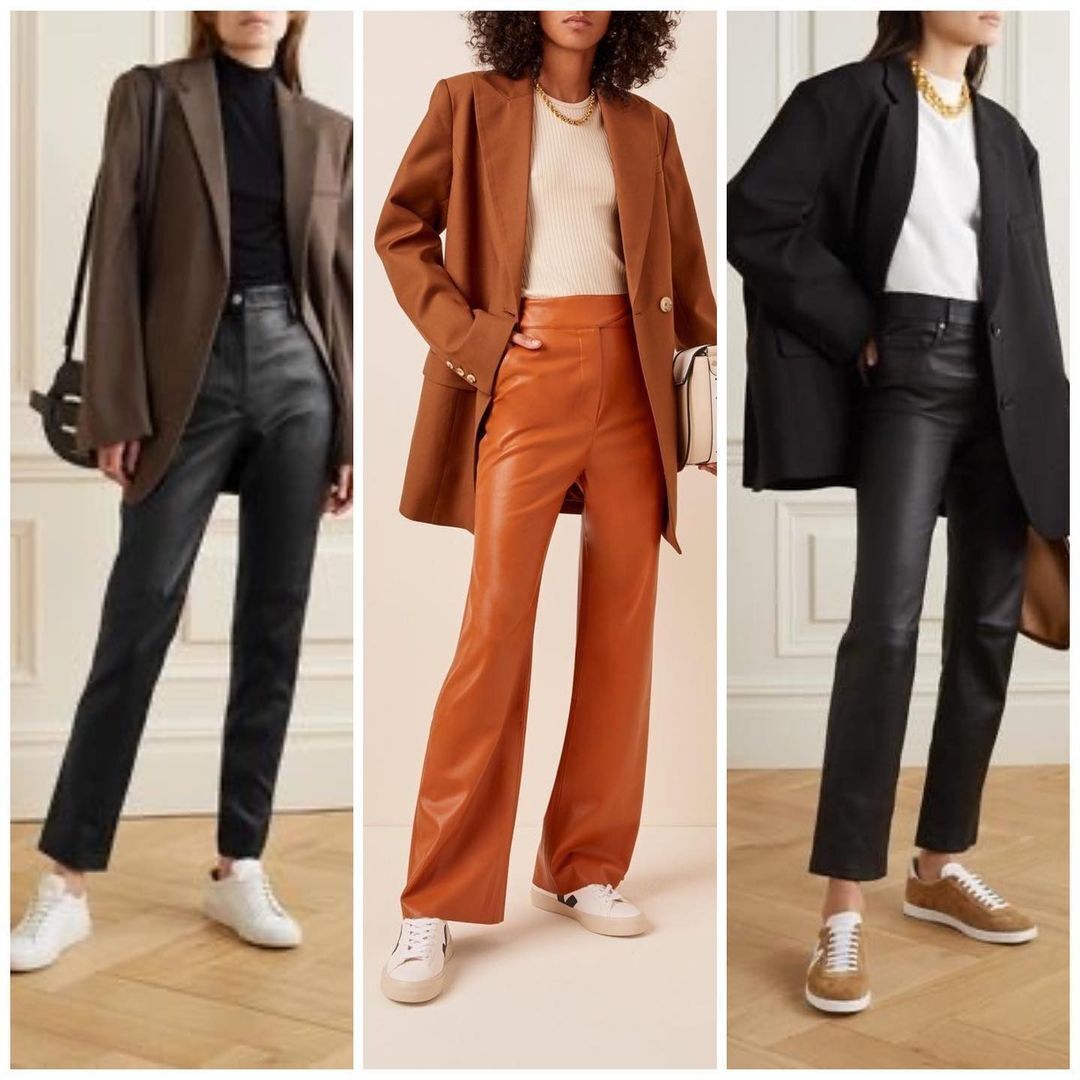 Шкіряні штани з піджаком.