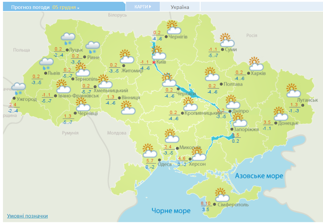 Прогноз погоди на 5 грудня 2021 року.