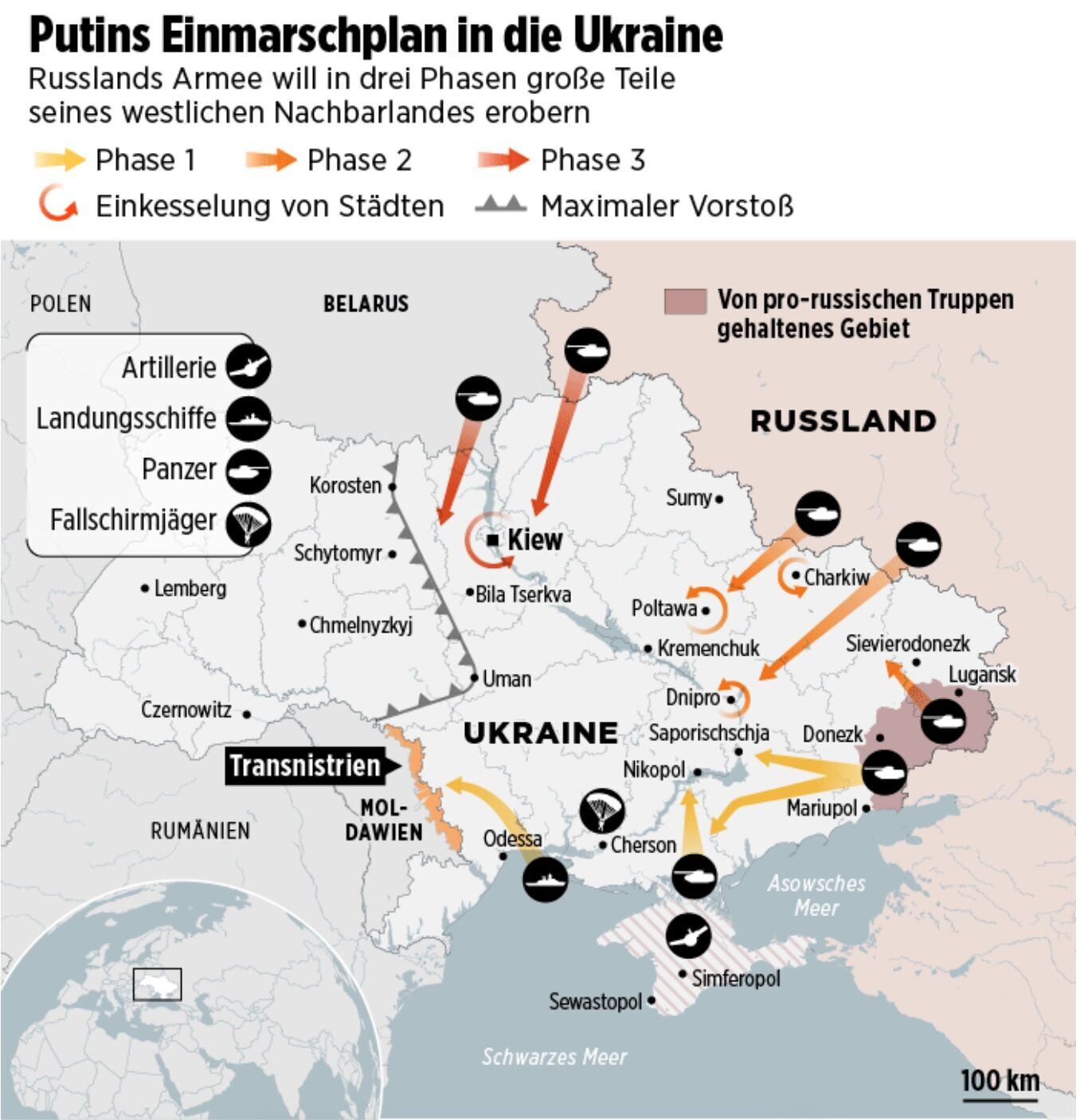 Карта возможного нападения России на Украину