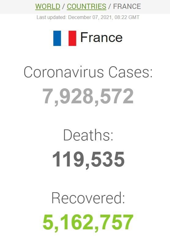 Общие данные по коронавирусу во Франции