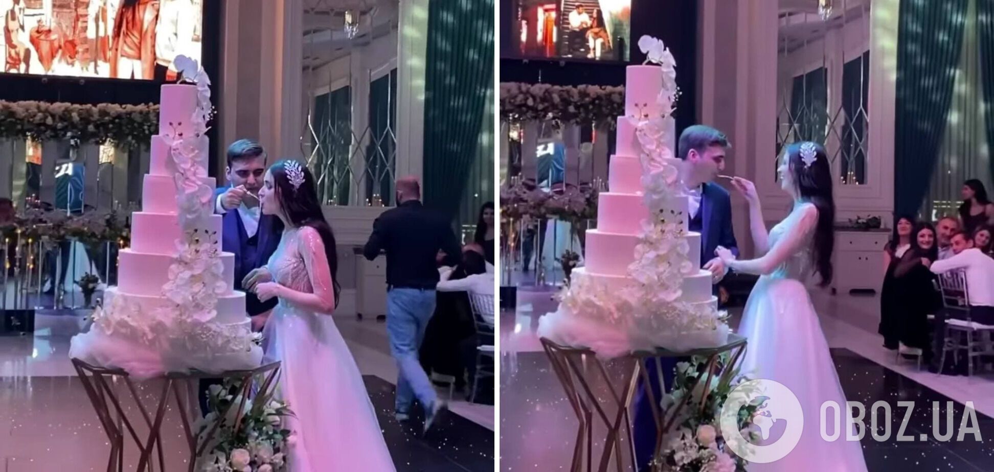 Жених и невеста покушали торт.