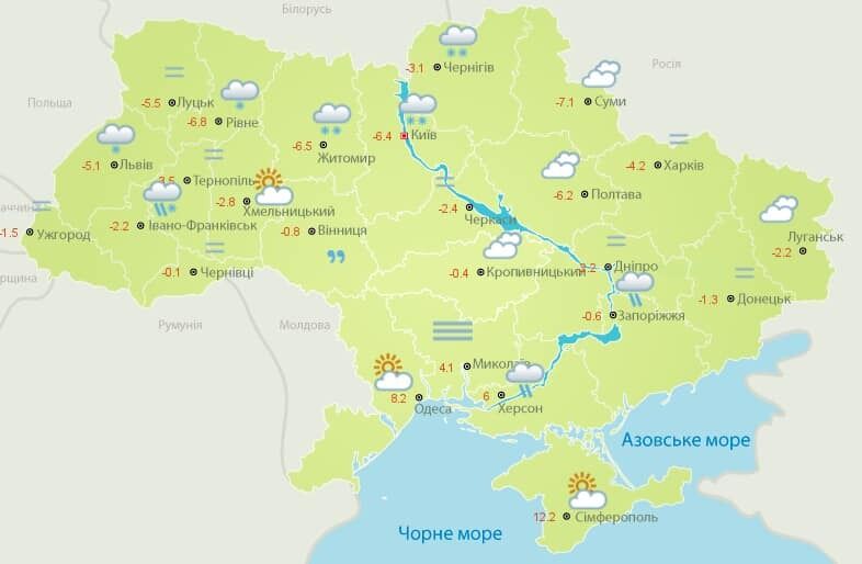 Погодная карта Украины.