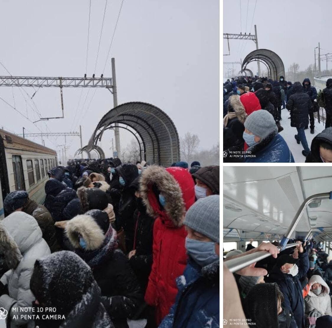 Толпы людей на станции городской электрички