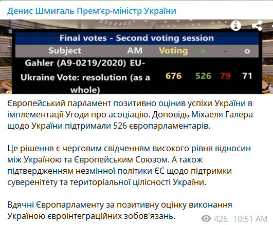 Повідомлення про показове голосування щодо України в ЄП