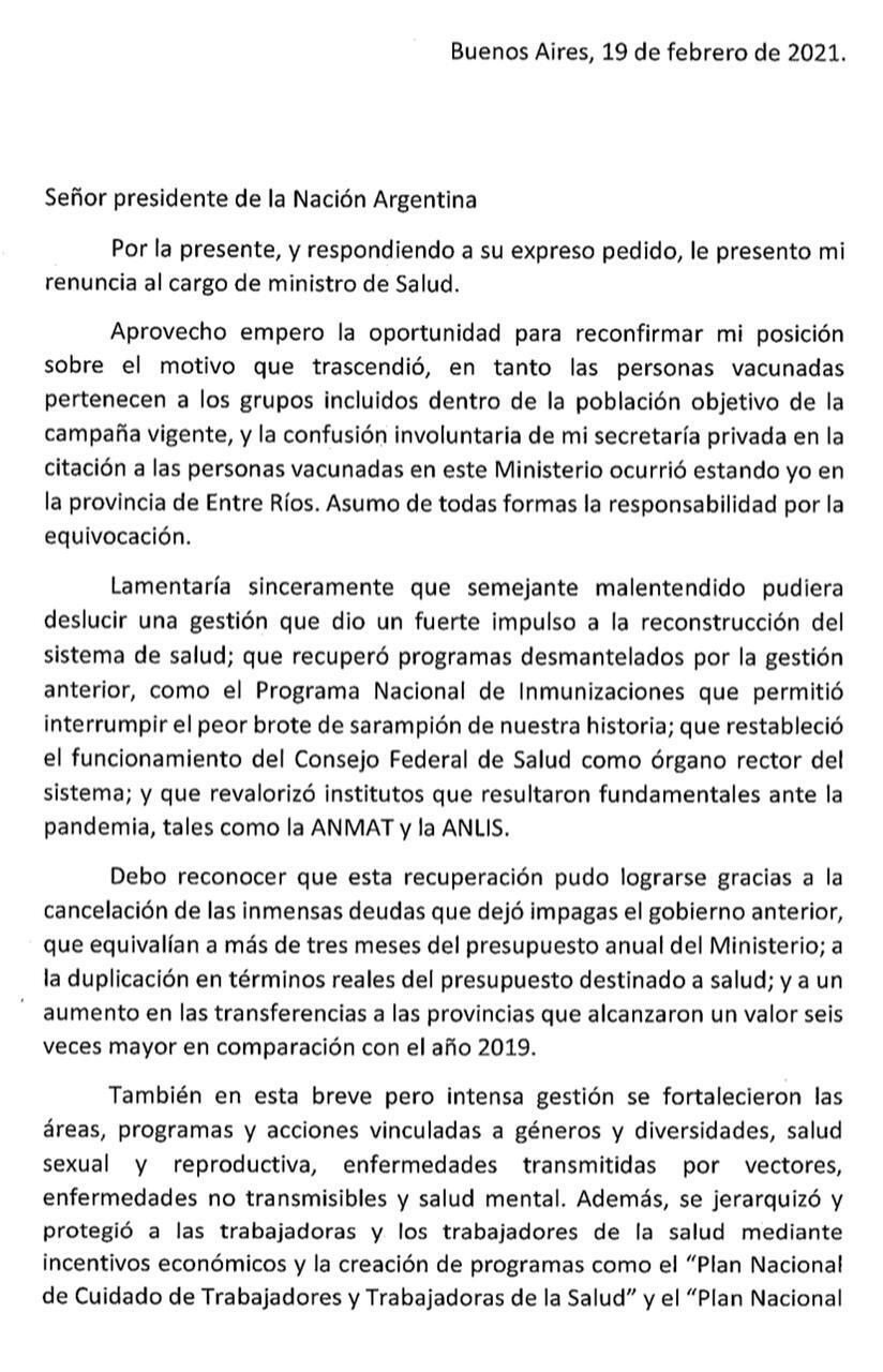 В Аргентине чиновники без очереди привились от COVID-19: глава Минздрава подал в отставку