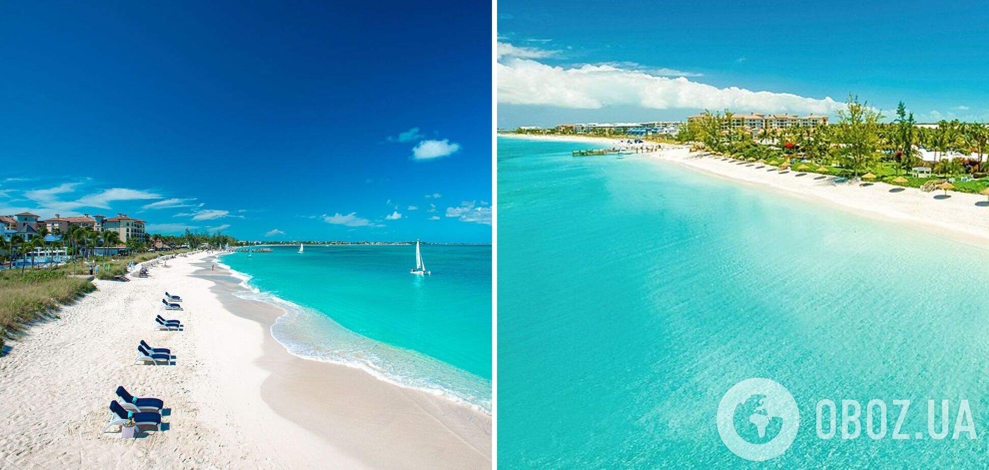 На пляже Грейс-Бей океан невероятного голубого цвета.