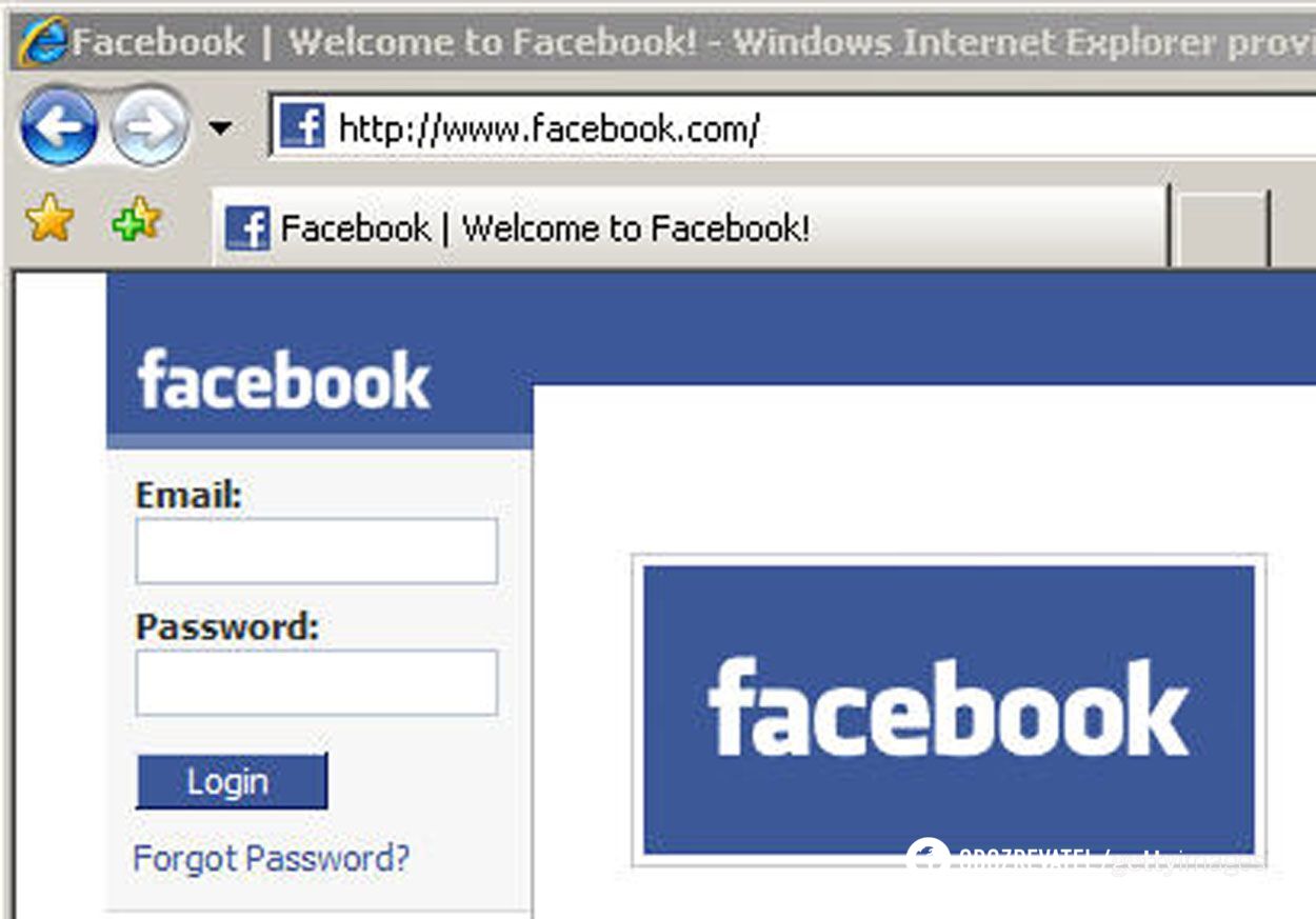 Первісний вигляд сторінки Facebook