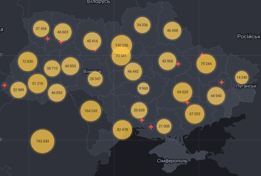 Карта распространения COVID-19 в Украине