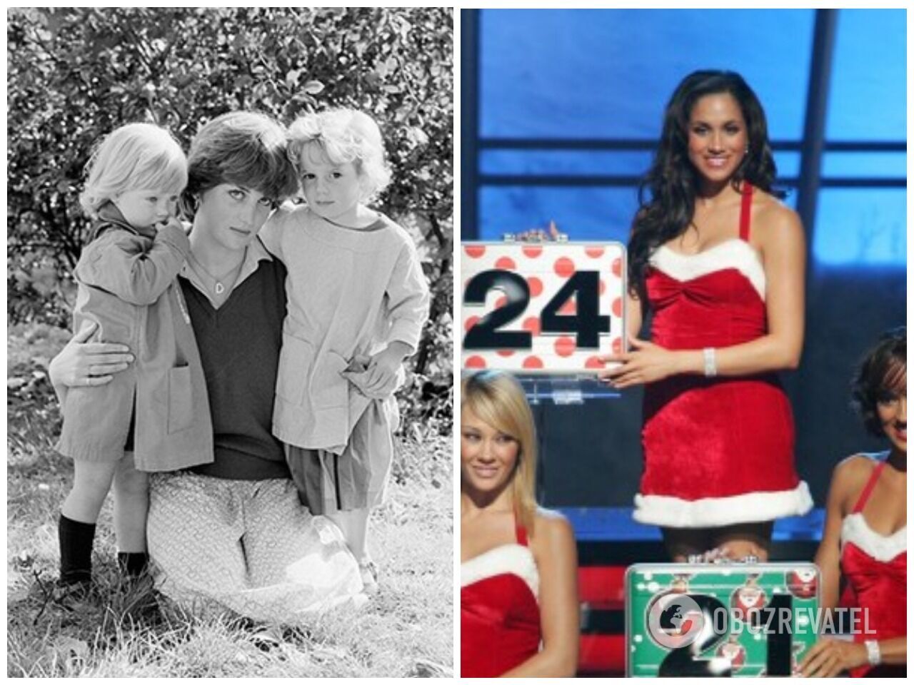Диана, работающая в детском саду (1981 г.) и Меган Маркл на съемках шоу "Deal or No Deal" (2014 г.)