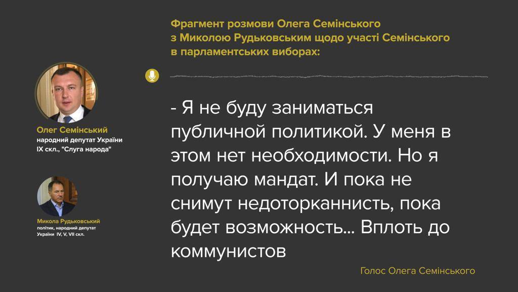 Нардеп Семинский оправдался за аудиозапись о 7 млн за мандат