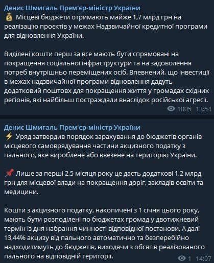 Публікації Шмигаля в Telegram