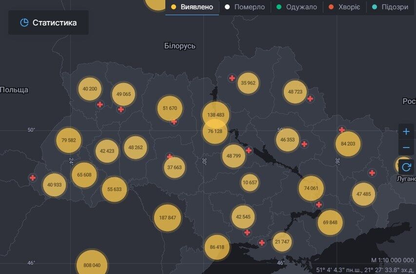 Карта коронавируса в Украине.