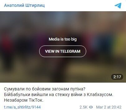 Telegram Анатолия Штефана.