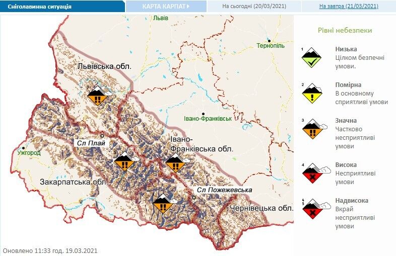 Небезпека сходження лавин 20 березня.