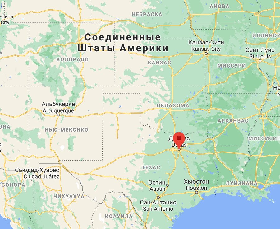 Даллас на карте США.