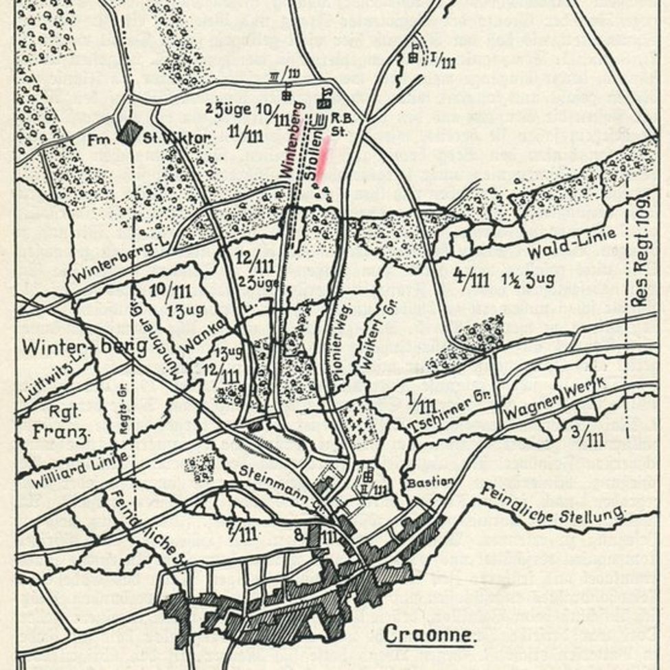 На немецкой карте времен войны изображен тоннель Винтерберг